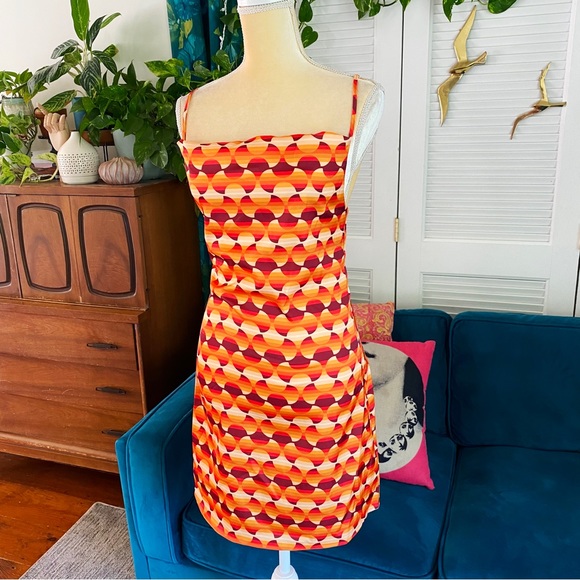 Urban Outfitters | UO Mallory Cowl Mini Slip Dress Retro Orange Satin New Medium - Picture 4 of 13